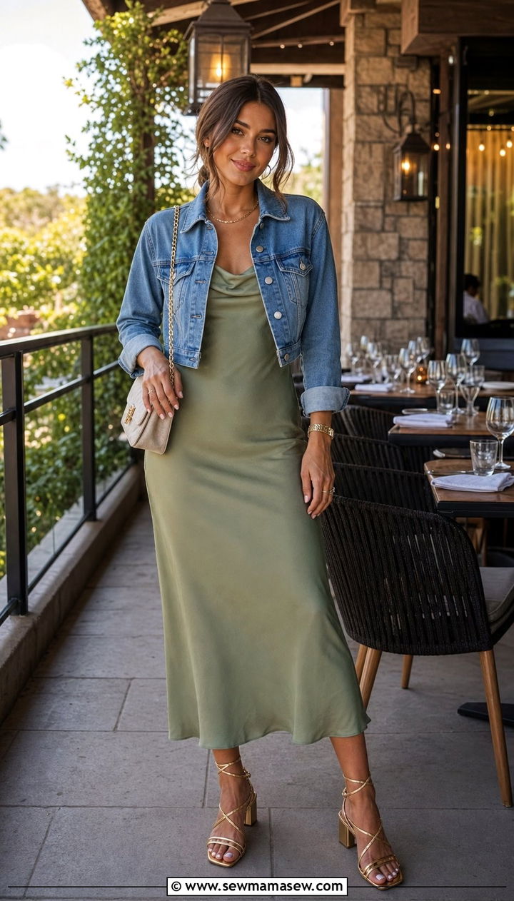 Slip dress with strappy block heel sandals - 25 spring outfits with block heels
