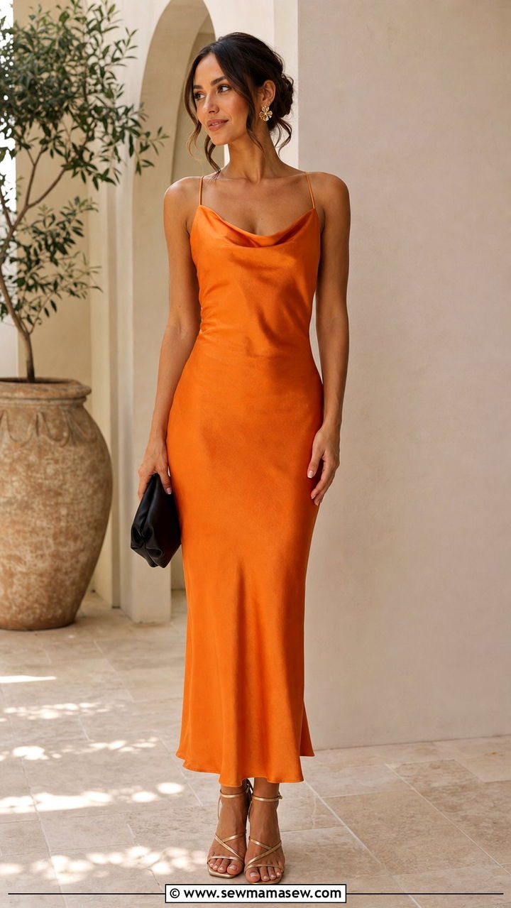 Slip dress with strappy heeled sandals and a clutch - 25 summer outfits for hourglass body