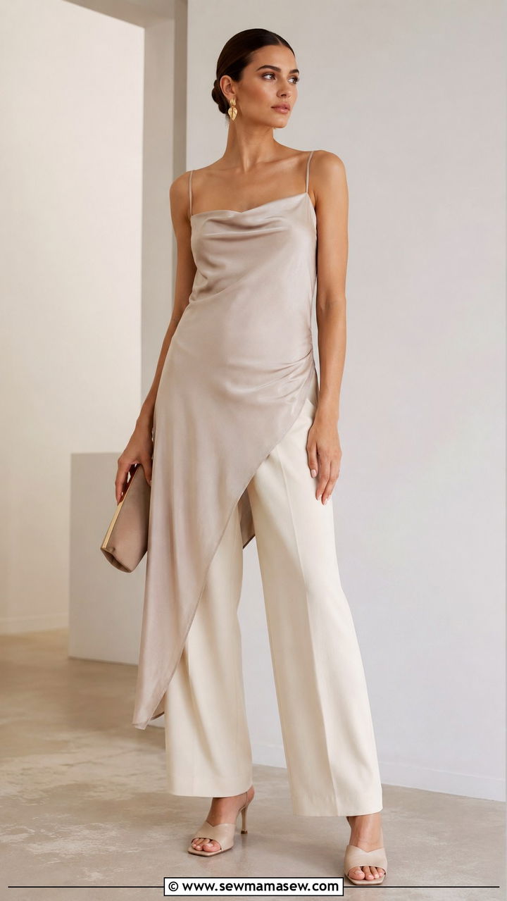 Slip dress with tailored trousers and heeled mules - 30 How to style a slip dress in spring