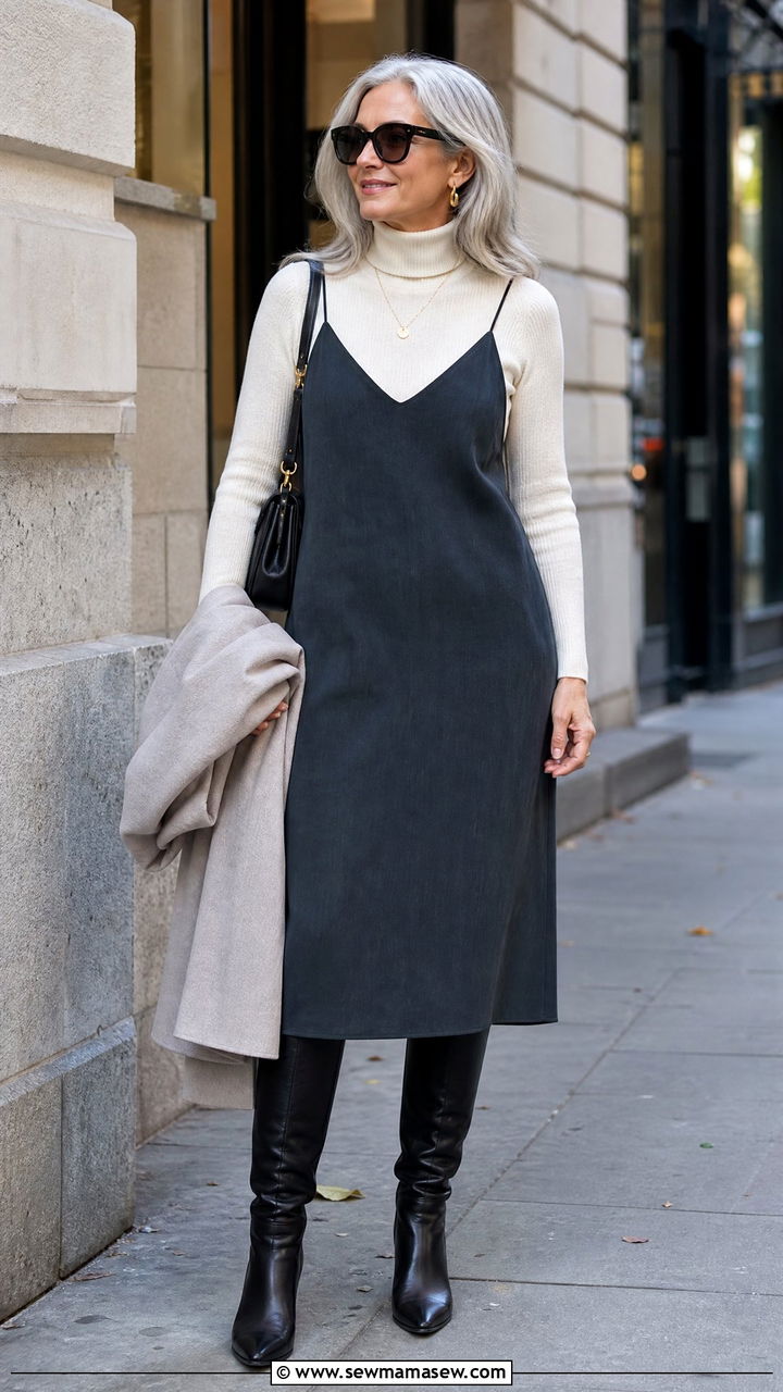 Slip dress with turtleneck - 20 How to style a slip dress over 50