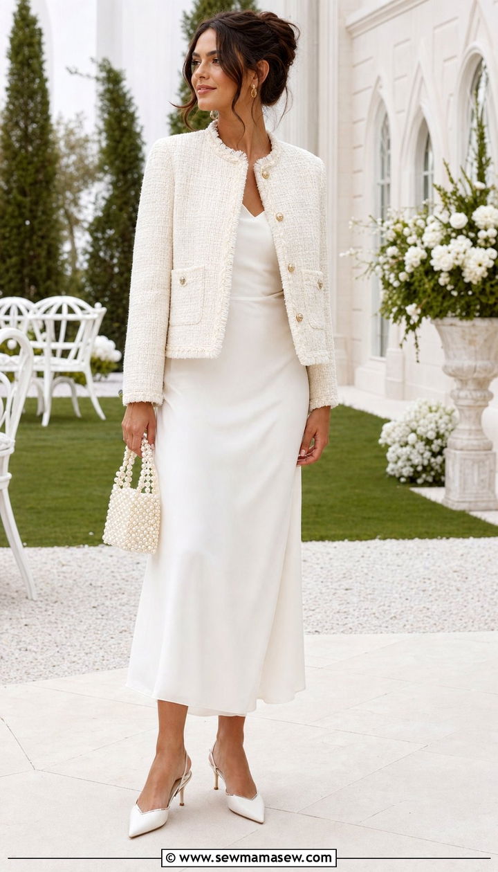 Slip dress with tweed jacket - 25 Slip dress outfit ideas with a jacket