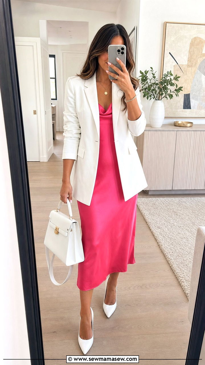 Slip dress with white blazer - 25 Slip dress outfit ideas with a jacket