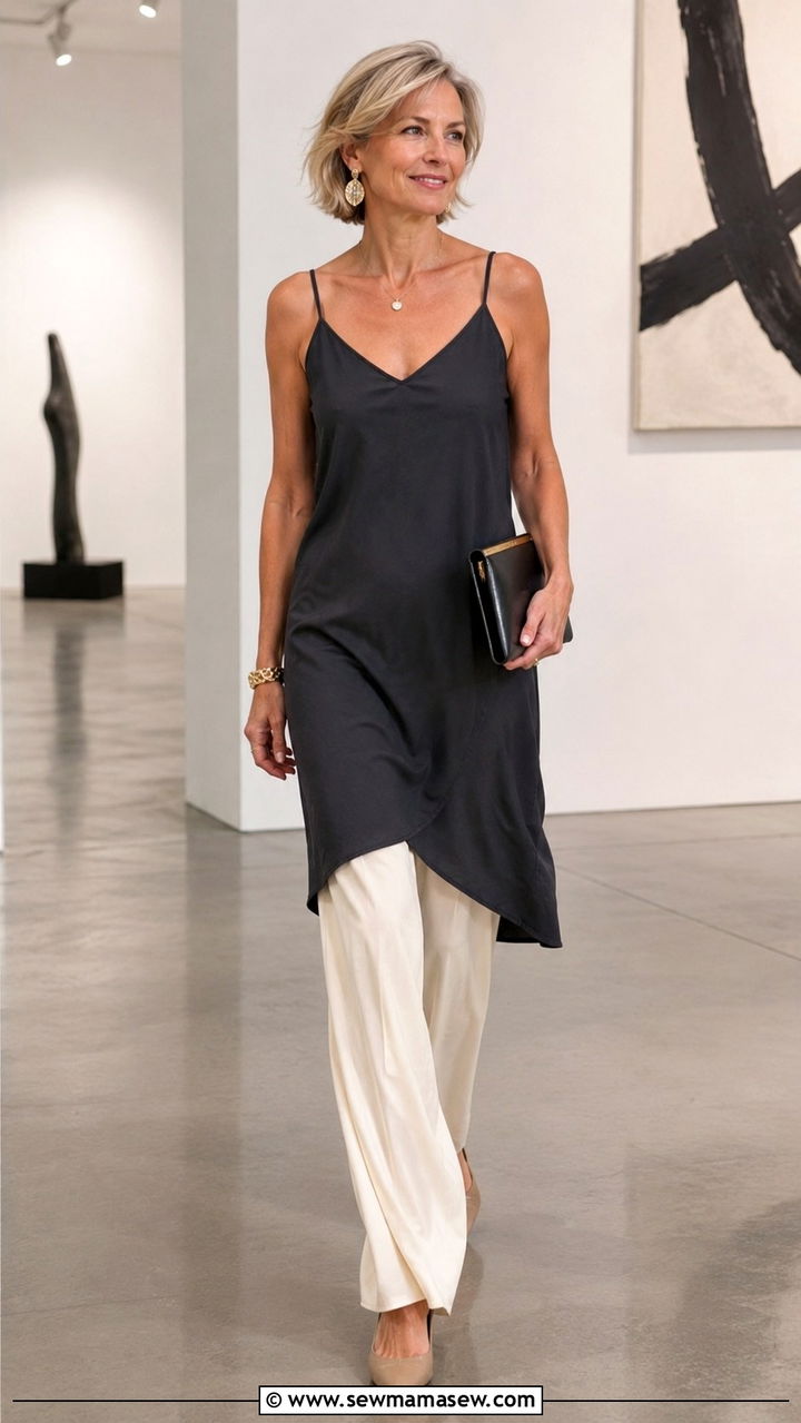 Slip dress with wide leg pants - 20 How to style a slip dress over 50