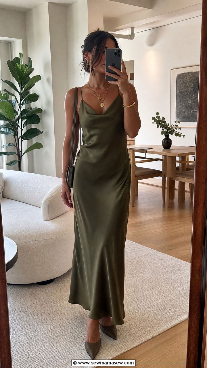 Slip maxi dress with kitten heel mules - 30 Maxi dress outfit ideas with heels