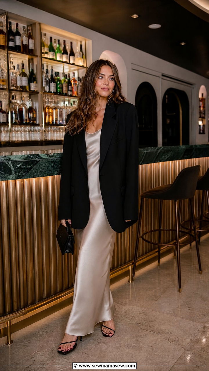 Slip maxi skirt with oversized blazer and strappy sandals - 40 maxi skirt outfits