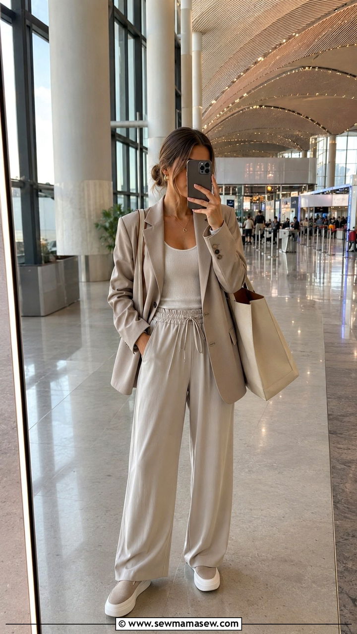 Slip on sneakers with relaxed trousers and oversized blazer Istanbul airport outfit - 30 Istanbul outfit ideas