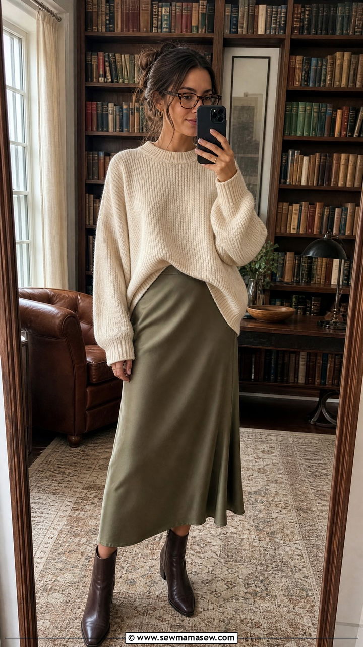 Slip skirt and oversized knit sweater librarian outfit - 25 librarian core outfits to copy