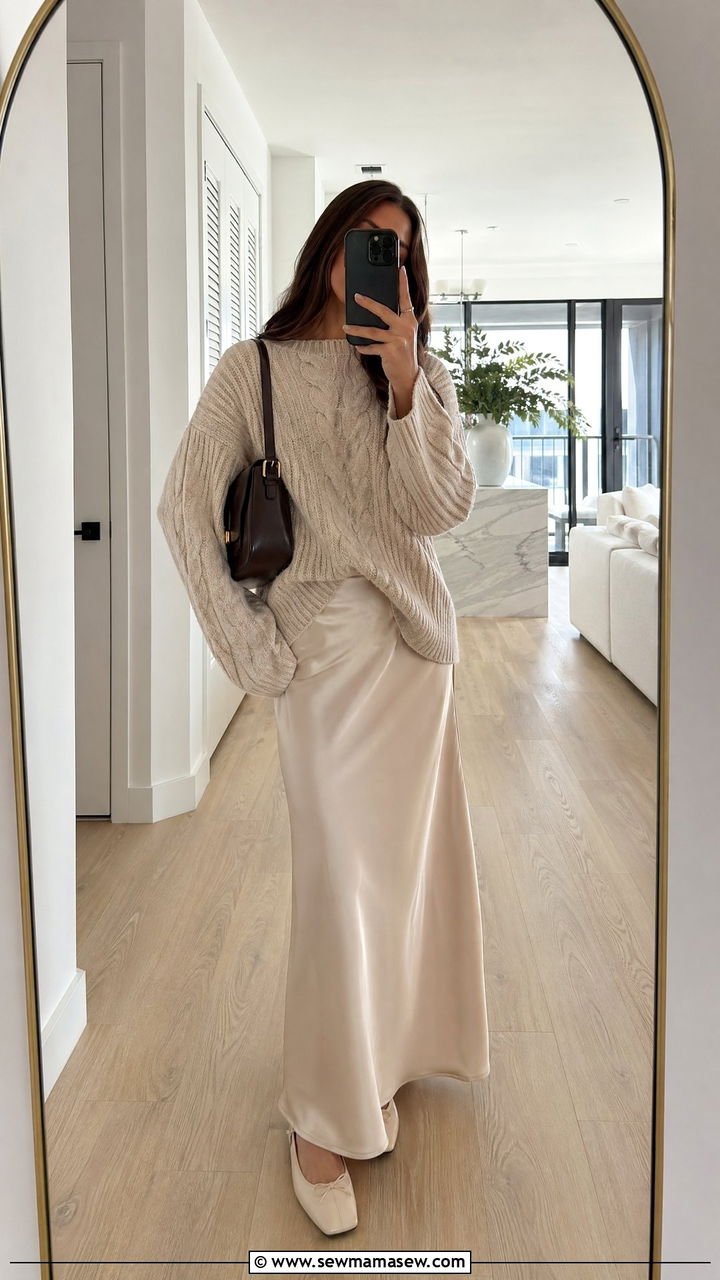 Slip skirt with oversized knit outfit - 35 Copenhagen outfits