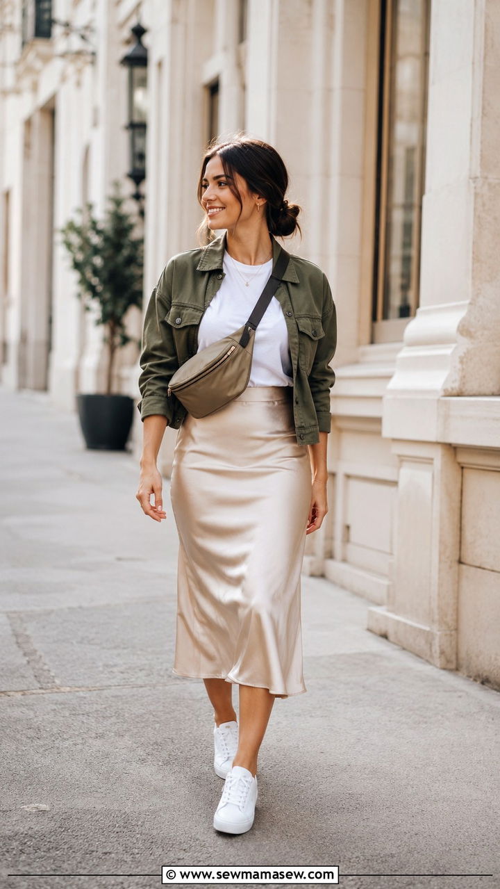 Slip skirt with sneakers outfit - 20 Spring outfits for short legs