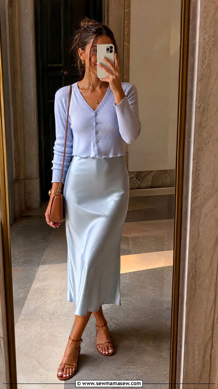 Slouchy Cropped Cardigan Over A Slip Dress - 30 summer vintage outfit ideas