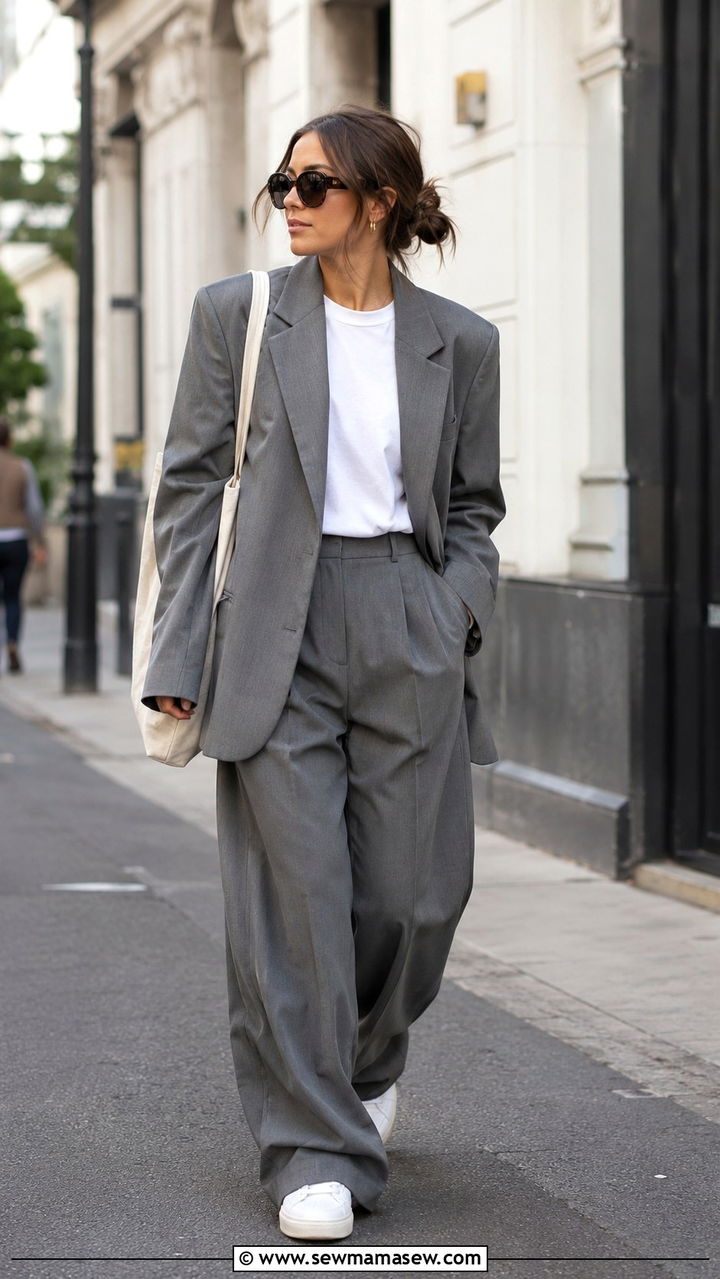 Slouchy Gray Suit With White Sneakers - 20 Baggy suit outfit ideas 2026