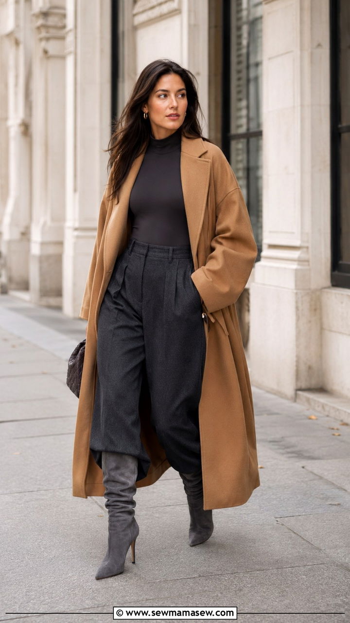Slouchy Knee High Boots With Wide Leg Trousers - 30 Knee high boot outfit ideas