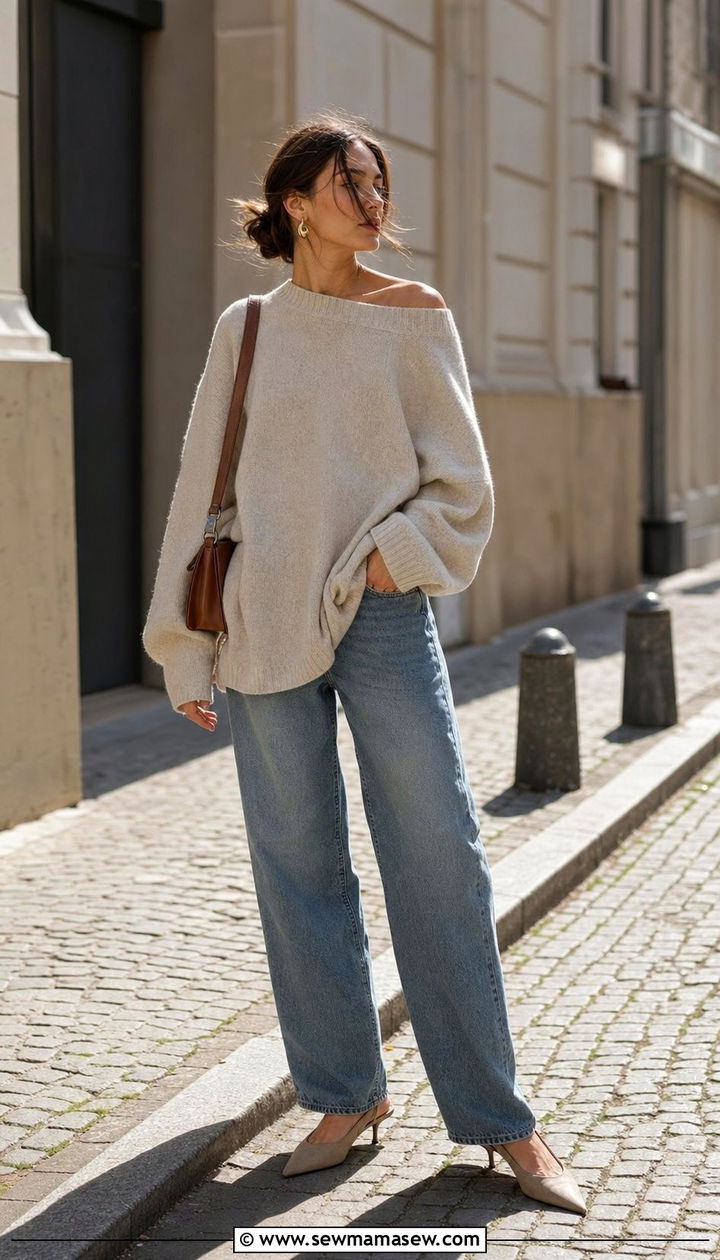 Slouchy Knit With Relaxed Denim - 25 spring 90s outfits