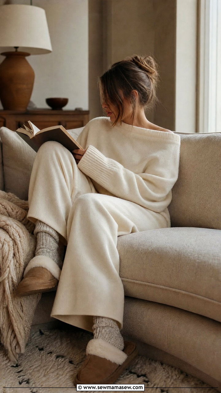 Slouchy Sweater And Wide Leg Pants Lounge Set - 25 Loungewear matching set outfit ideas