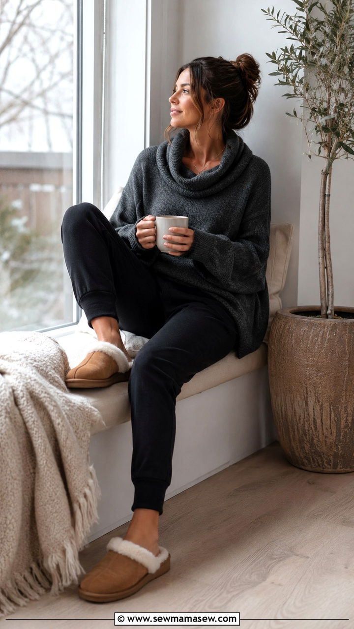 Slouchy Sweater With Straight Leg Knit Pants - 25 Minimalist loungewear outfit ideas