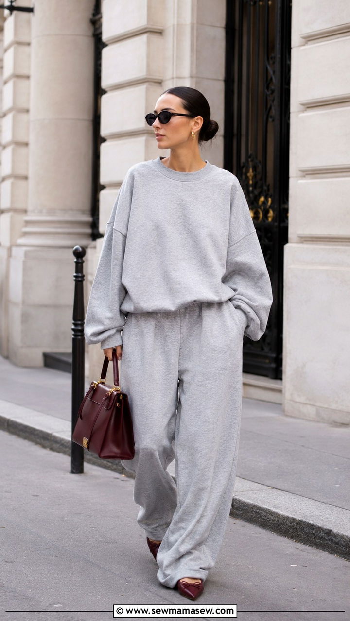 Slouchy Tracksuit With Structured Handbag And Pointed Flats - 30 Track suit matching set outfit ideas