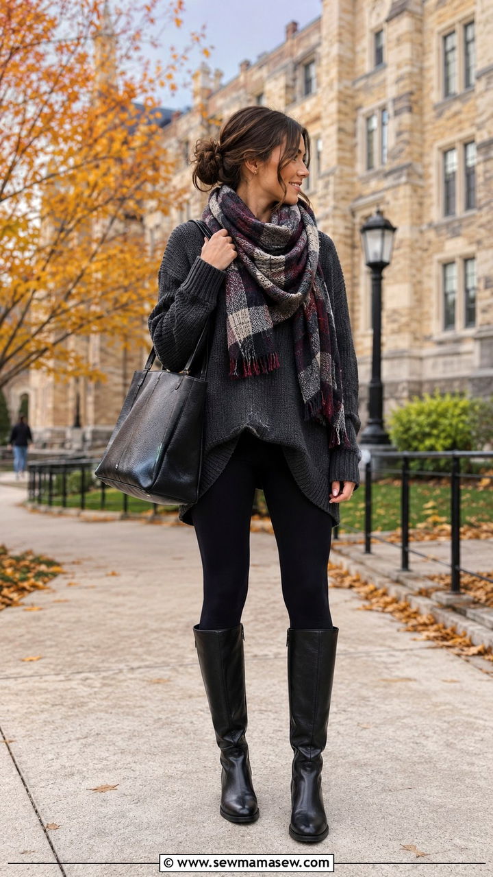 Slouchy Tunic and Leggings With Boots - 30 casual back to school outfits