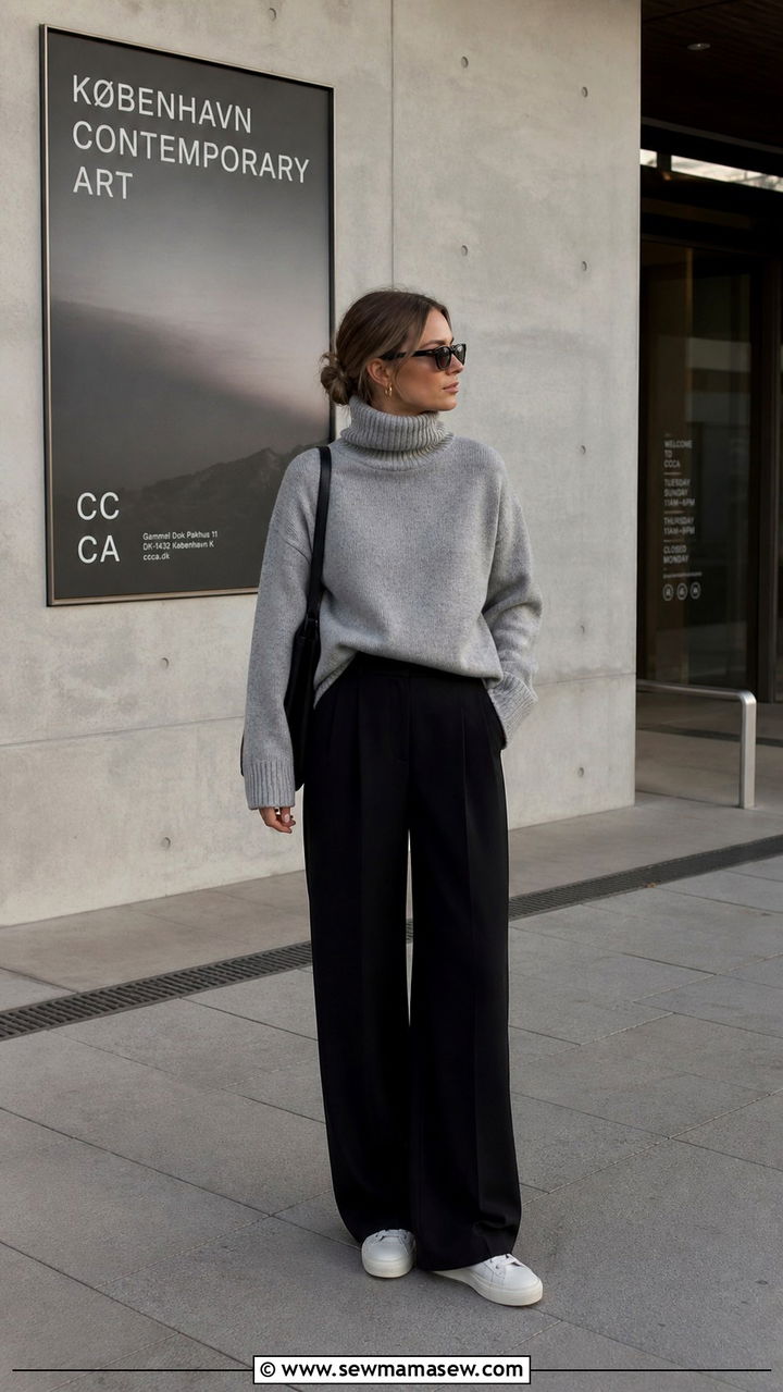Slouchy Turtleneck With Relaxed Trousers And Sneakers - 40 What to wear in Amsterdam