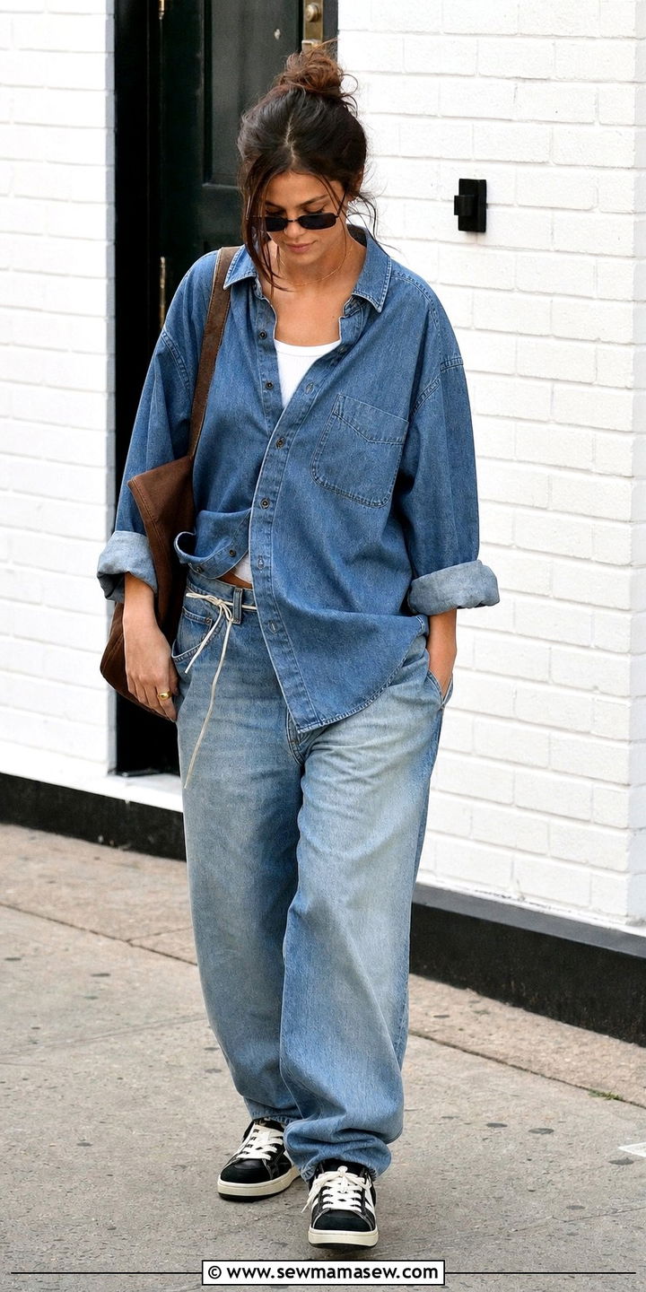 Slouchy denim shirt with baggy boyfriend jeans - 25 Denim shirt outfit ideas 2026