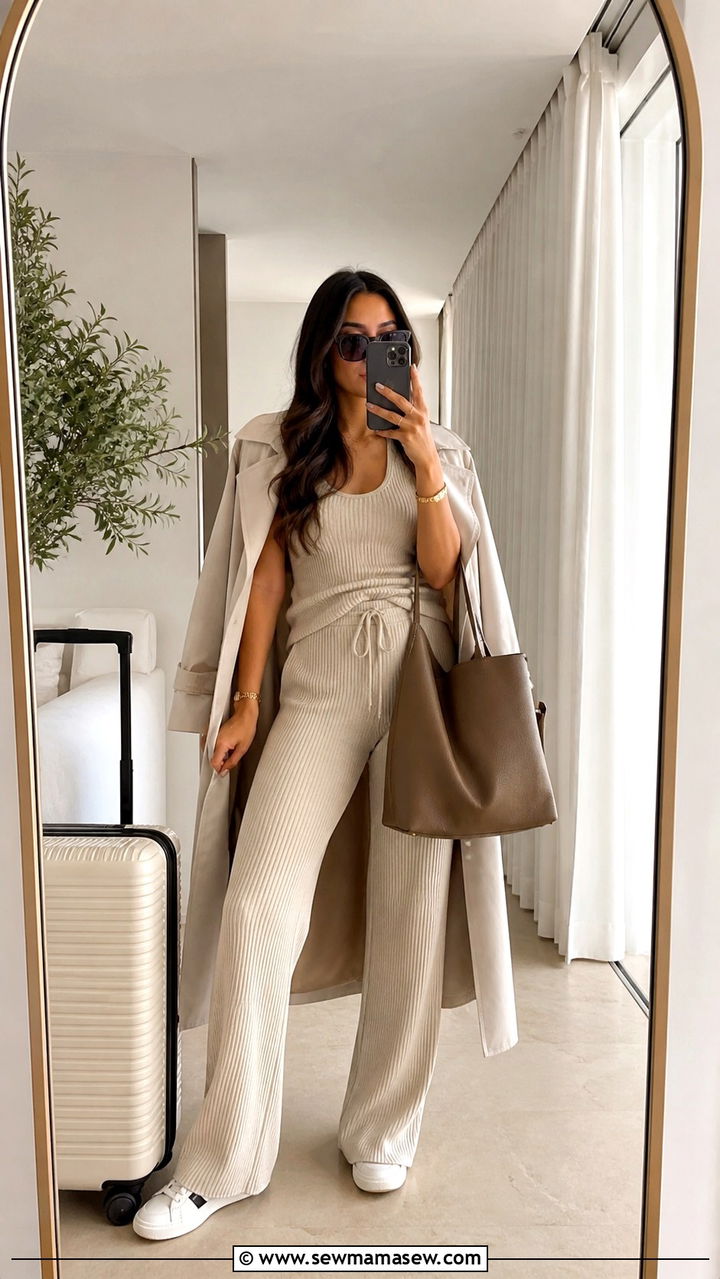 Slouchy knit shorts set with oversized tote - 40 Summer outfit ideas 2026