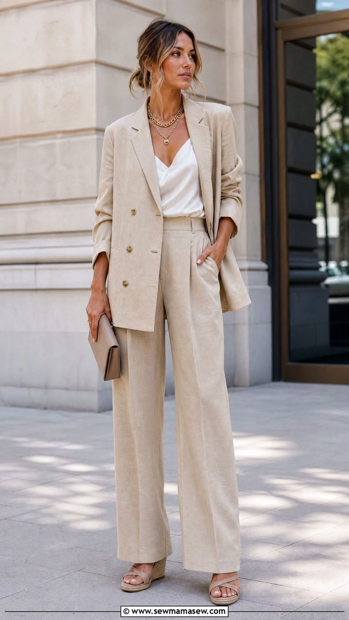 Slouchy suit with wedge sandals outfit - 30 How to style wedges