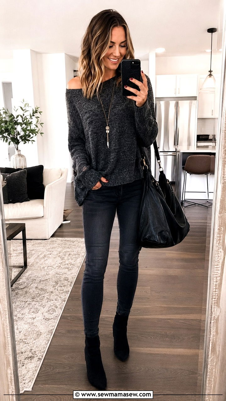 Slouchy sweater skinny jeans and booties - 30 Skinny jeans outfit ideas with a sweater