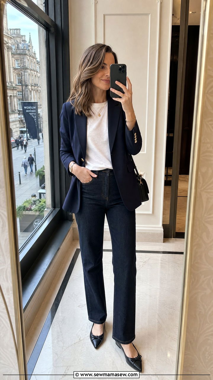 Smart Blazer and Dark Jeans With Pointed Flats - 25 Glasgow outfit ideas