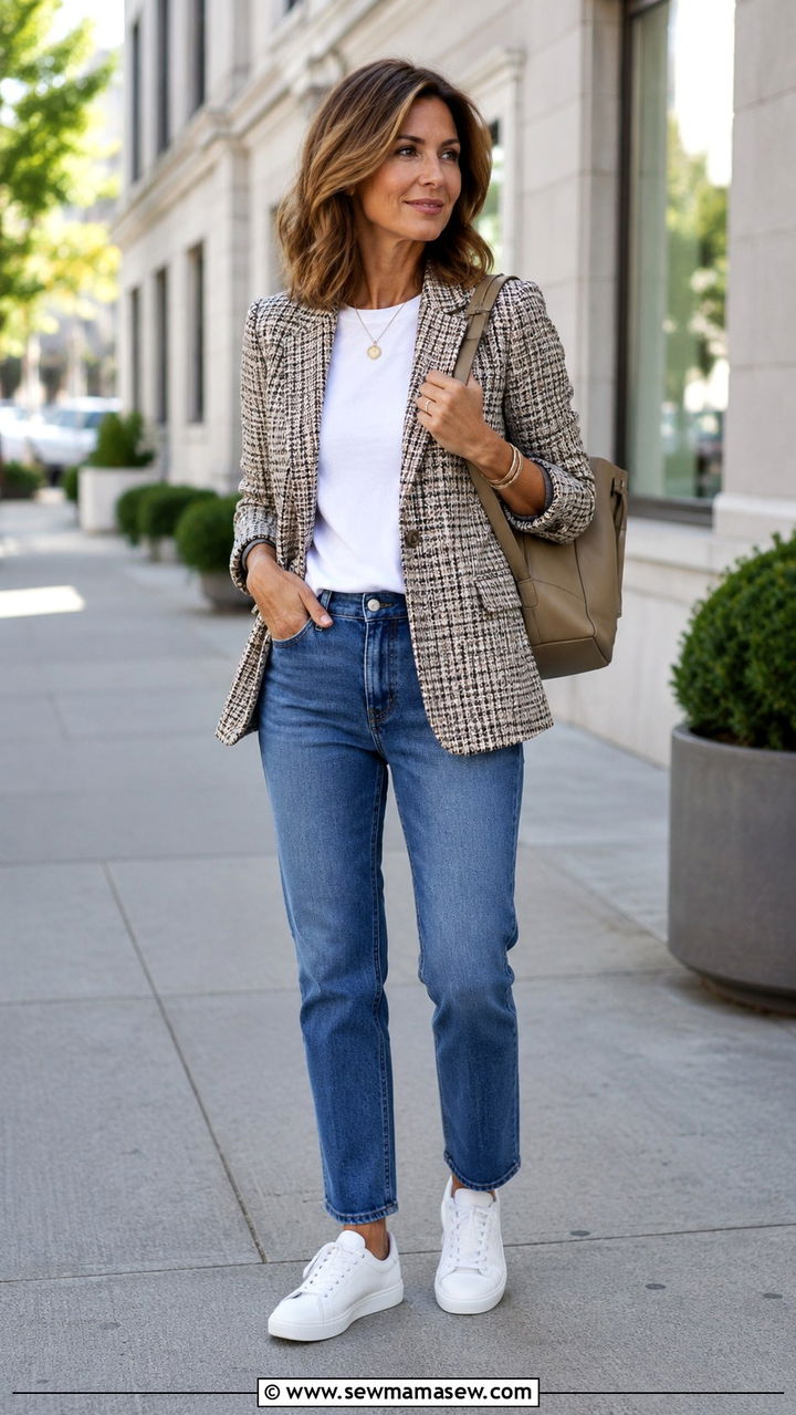 Smart Casual Blazer And Sneakers Outfit - 30 Outfit ideas for Gen X women