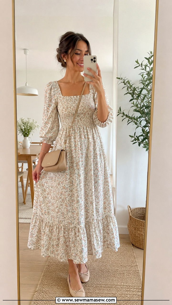 Smock Dress With Crossbody Bag And Flats - 25 Modest outfit ideas summer 2026