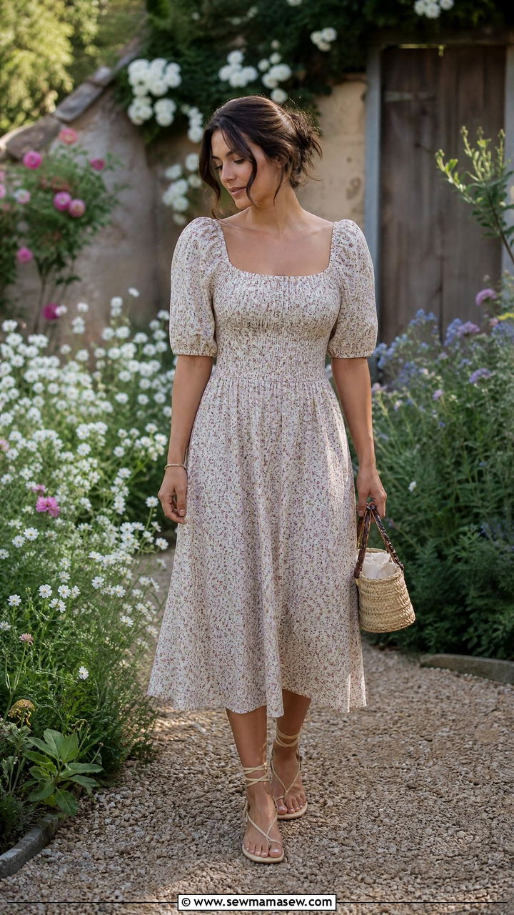 Smock Dress with Ankle Tie Sandals - 35 Garden wedding guest outfits