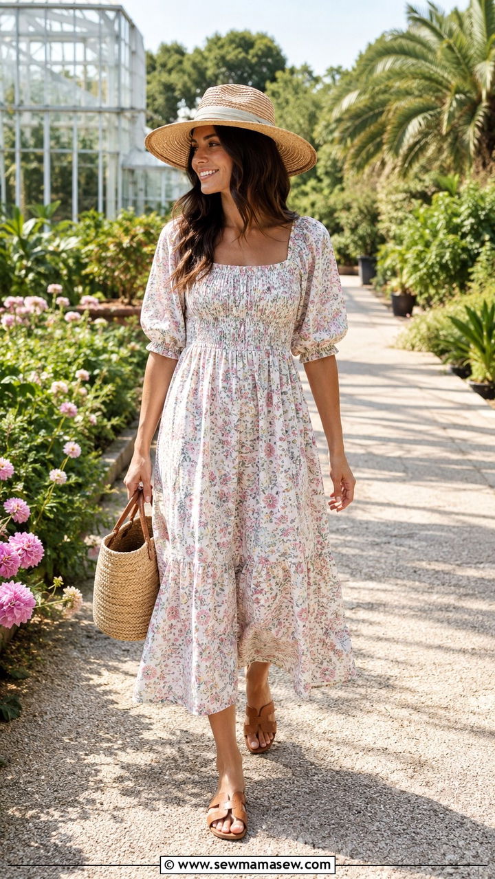 Smock dress with basket bag spring outfit - 30 Spring outfits with dresses