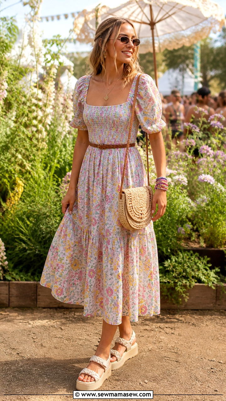 Smock dress with chunky flatform sandals - 40 Hot weather festival outfit ideas