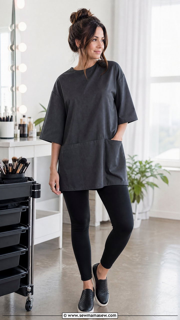 Smock top and leggings outfit for makeup artists - 30 Makeup artist outfit ideas