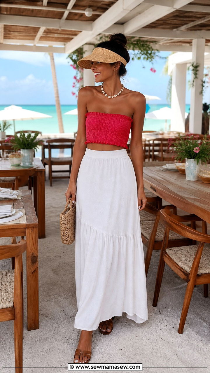 Smocked Bandeau Top and Linen Skirt - 40 Turks and Caicos outfit ideas