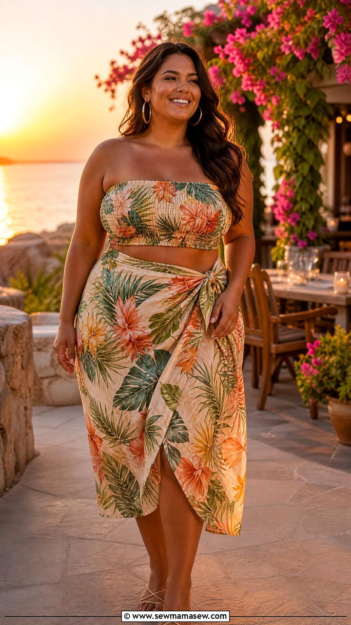 Smocked Bandeau and Wrap Skirt Set Plus Size - 25 Matching set outfit ideas plus size