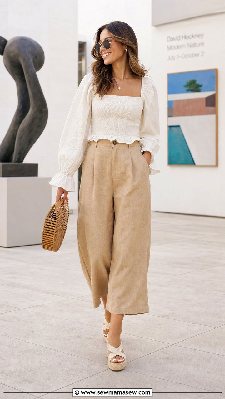 Smocked Blouse With High Waisted Culottes - 25 Cottagecore outfits 2026