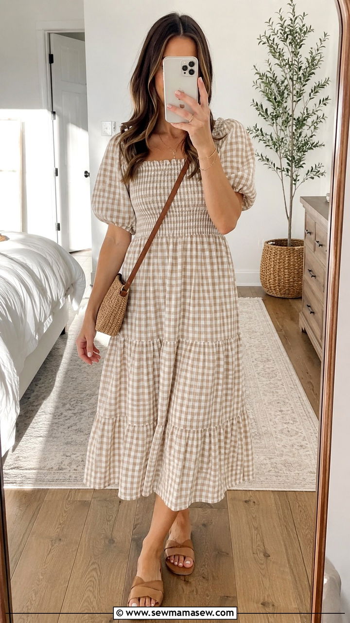Smocked Bodice Dress and Sandals Outfit - 20 spring outfits for women with big bust
