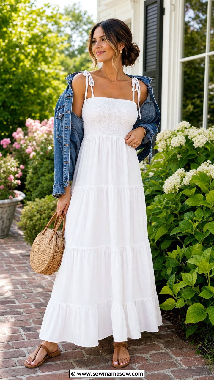 Smocked Bodice Tiered Maxi Dress - 25 summer outfits for long torso women