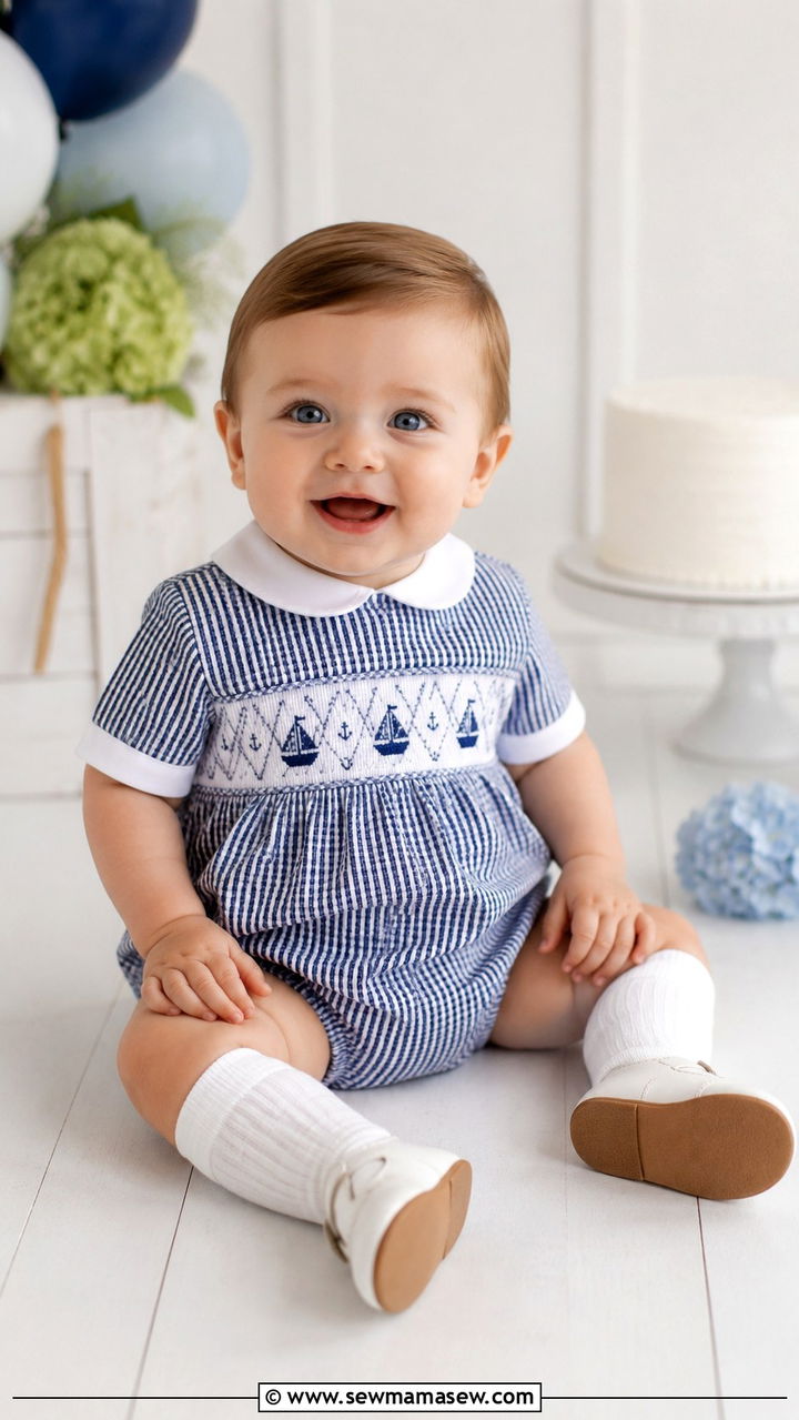 Smocked Bubble Romper Birthday Baby Boy - 30 Kids birthday outfit ideas