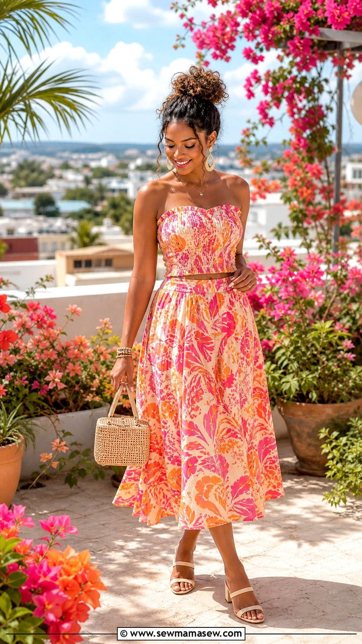 Smocked Bustier Top With Matching Midi Skirt - 40 What to wear in Barbados