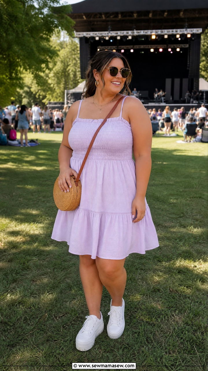 Smocked Cotton Sundress With Sneakers - 30 summer outfits for plus size women