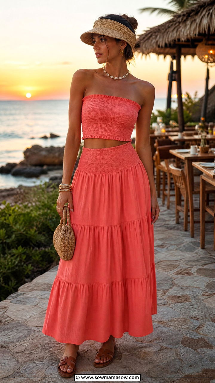 Smocked Crop Top and Maxi Skirt Set - 35 matching set outfits for women