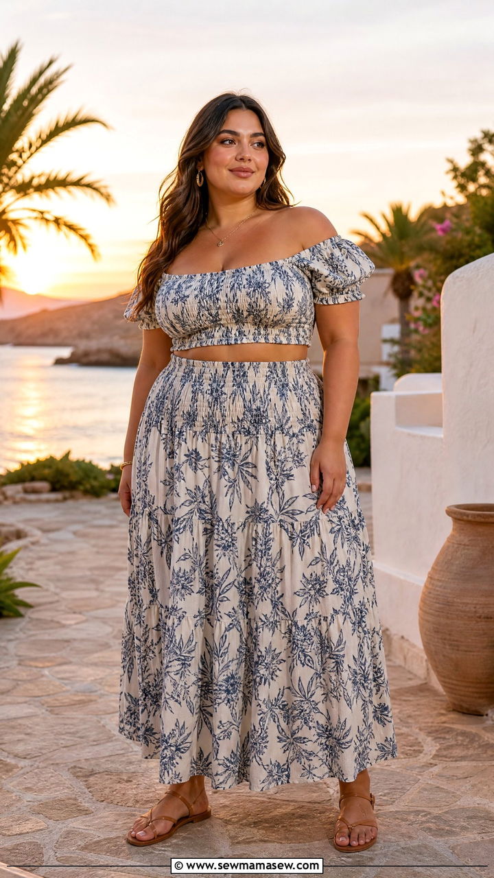 Smocked Crop Top with Matching Maxi Skirt - 25 Outfit ideas for big bust summer