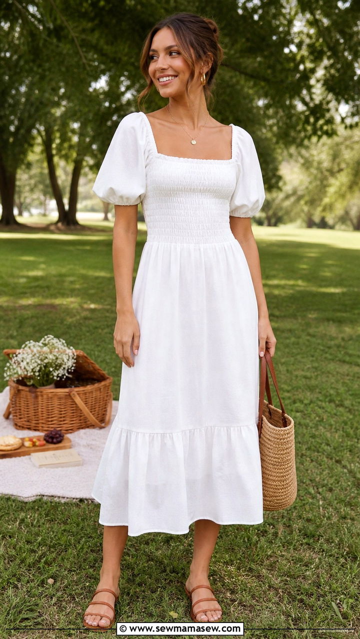 Smocked Dress and Flat Sandals - 40 summer outfit ideas for women