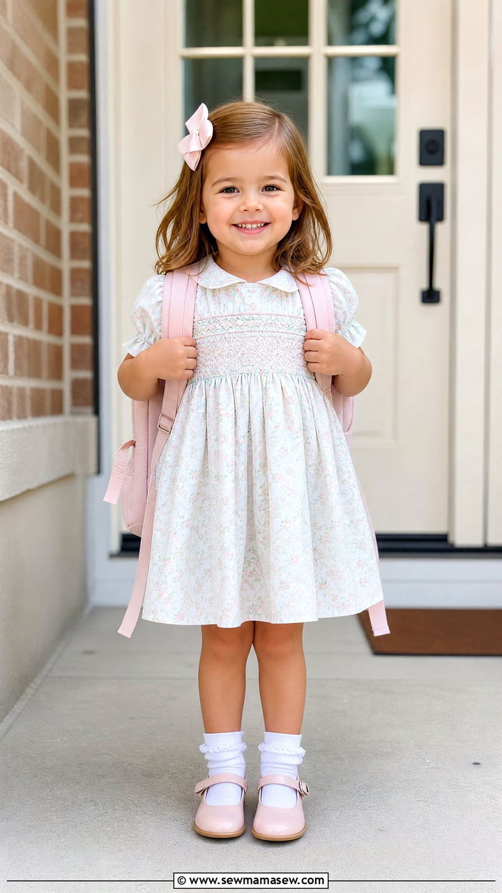 Smocked Dress with Ankle Socks and Mary Janes - 25 First day of preschool outfit ideas