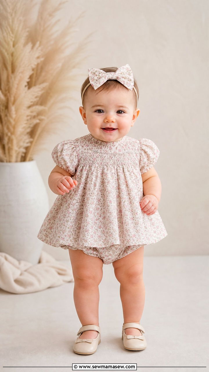 Smocked Floral Bishop Dress with Bloomers Outfit - 30 Kids family photo outfits