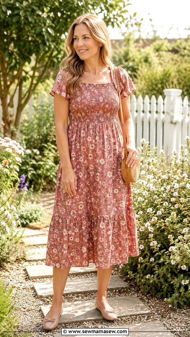 Smocked Floral Dress For Picnic Over 40 - 30 Picnic outfits for women over 40