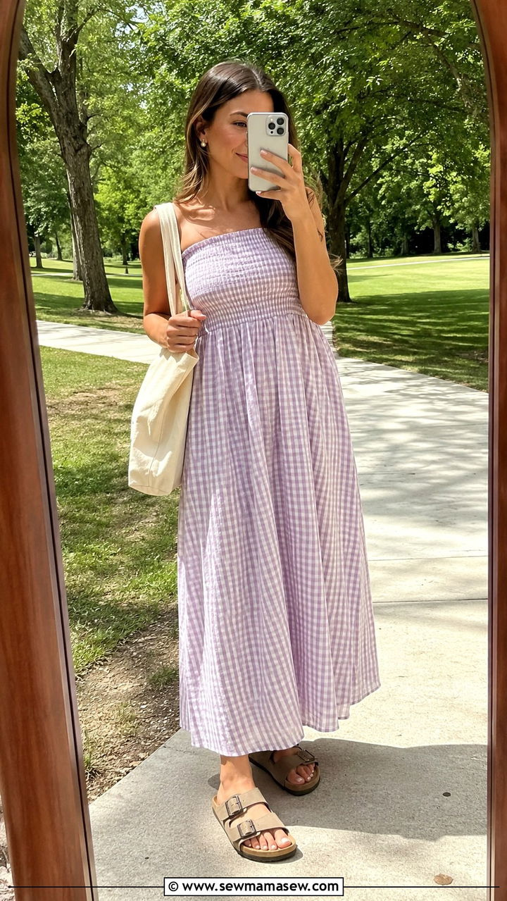Smocked Maxi Dress with Birkenstock Sandals - 30 Spring outfits with maxi dresses
