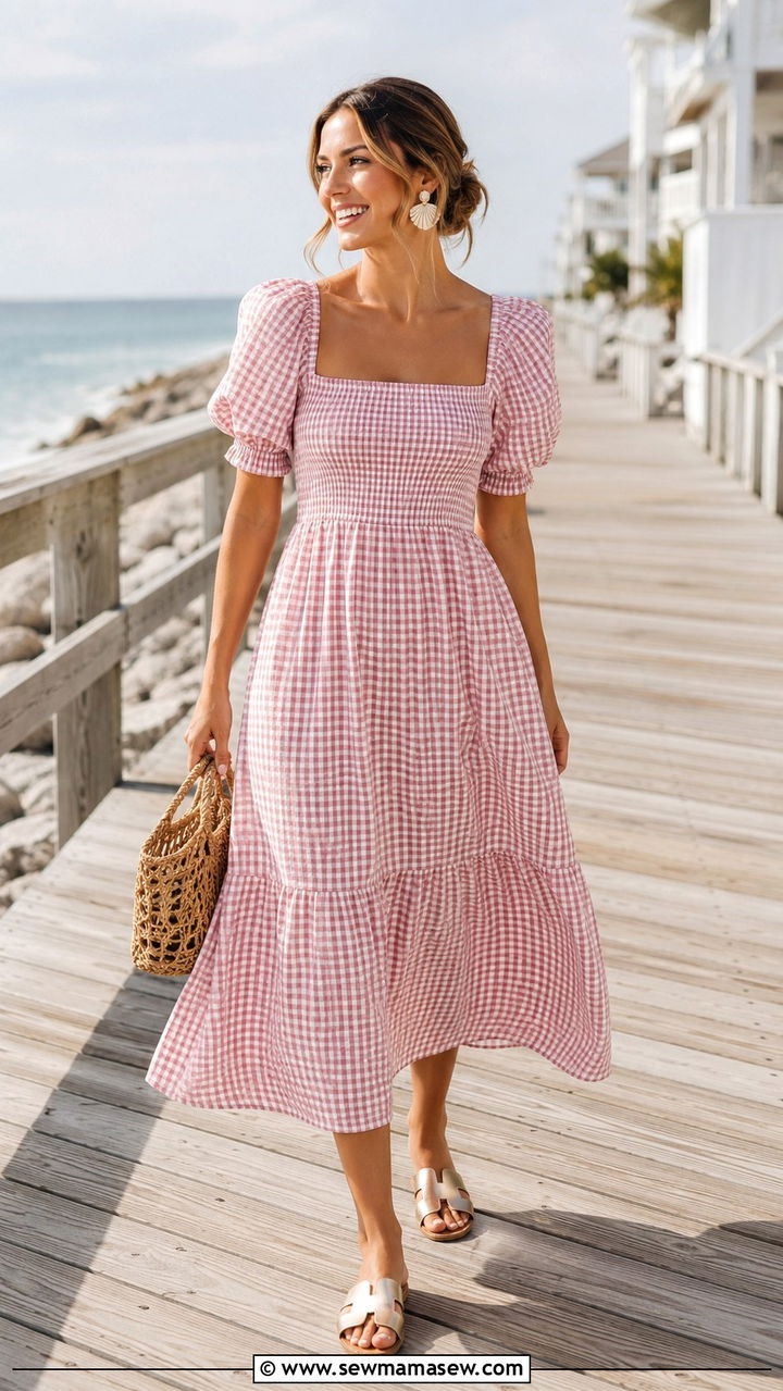 Smocked Midi Dress With Sandals - 30 May Mother's Day outfit ideas