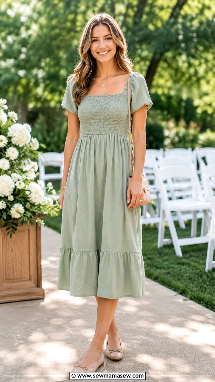 Smocked Midi Dress with Flats - 30 Kindergarten graduation outfit ideas for moms